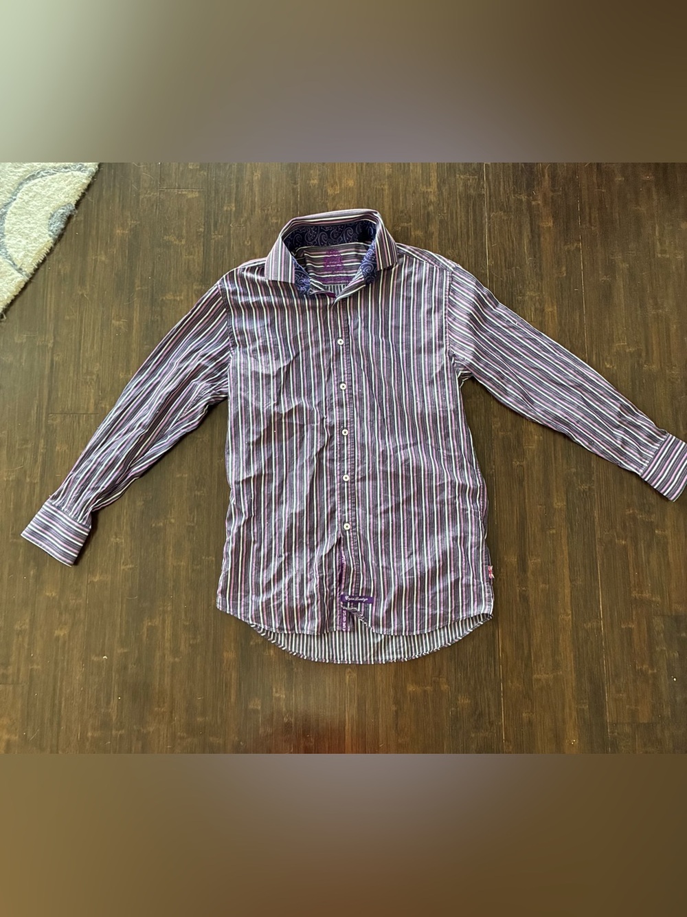 English Laundry Purple and White Striped Button-Down Cotton Shirt